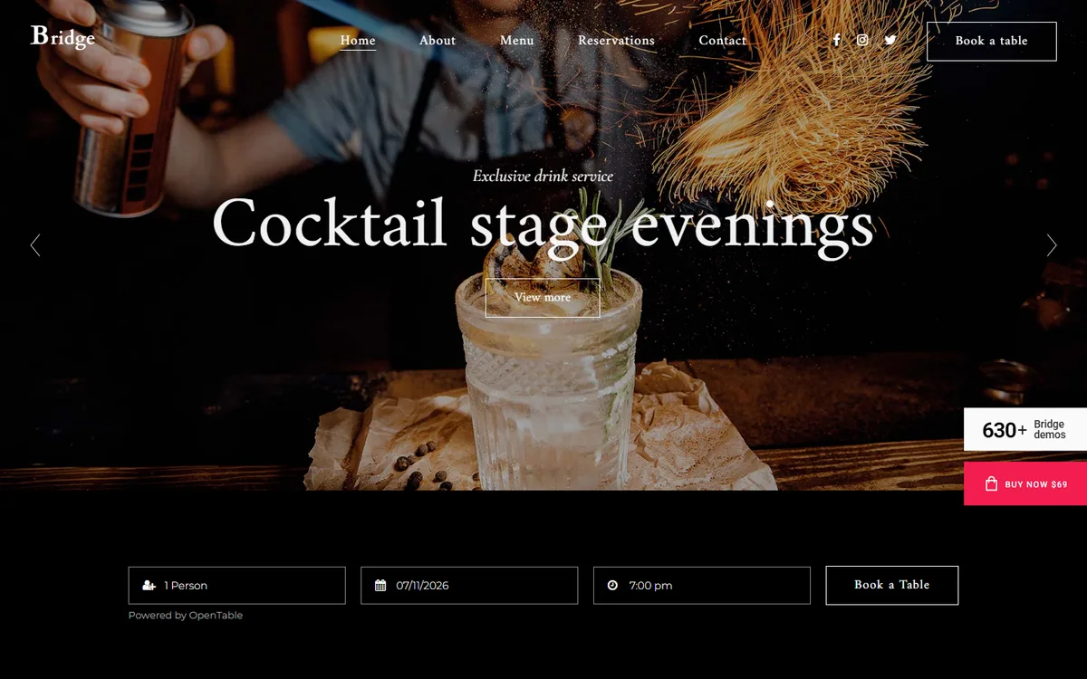 Cocktail Bar elementor web tasarım demosu