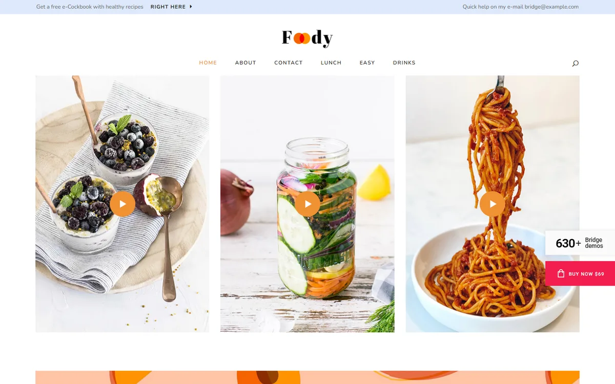 Food Blog elementor web tasarım demosu
