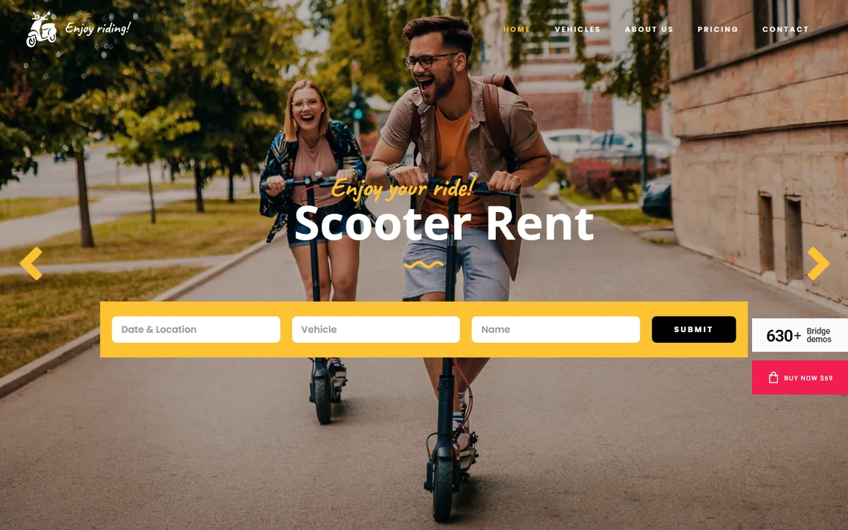 Electric Scooter Rental elementor web tasarım demosu
