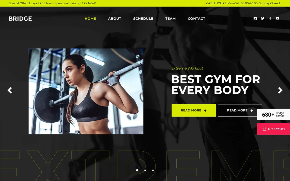 Spor Salonu Dark elementor web tasarım demosu