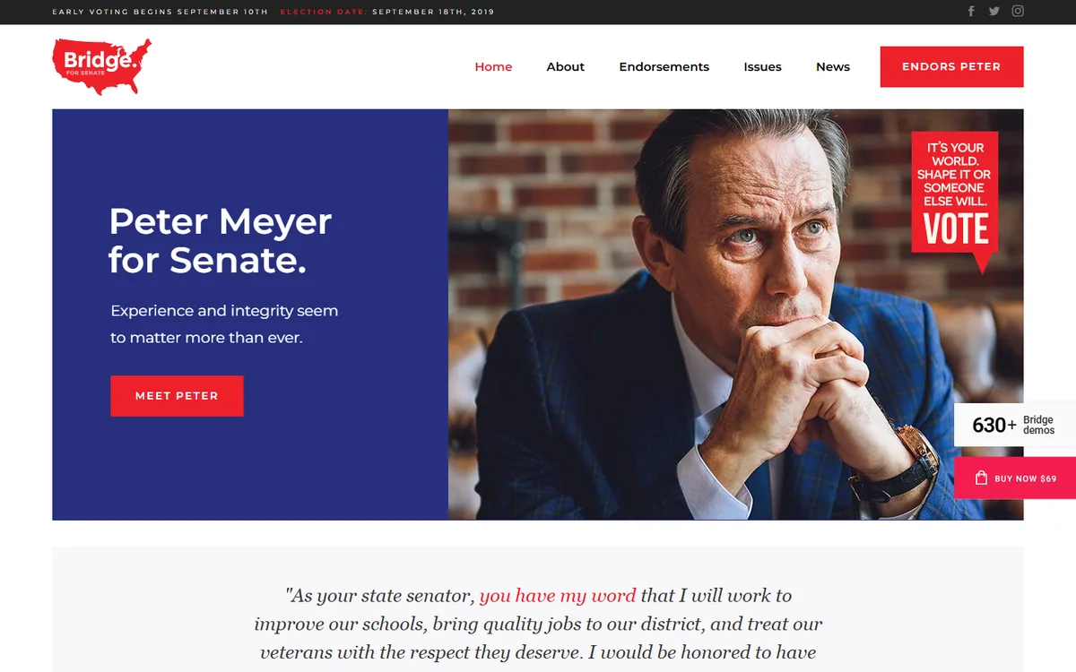Political Candidate elementor web tasarım demosu