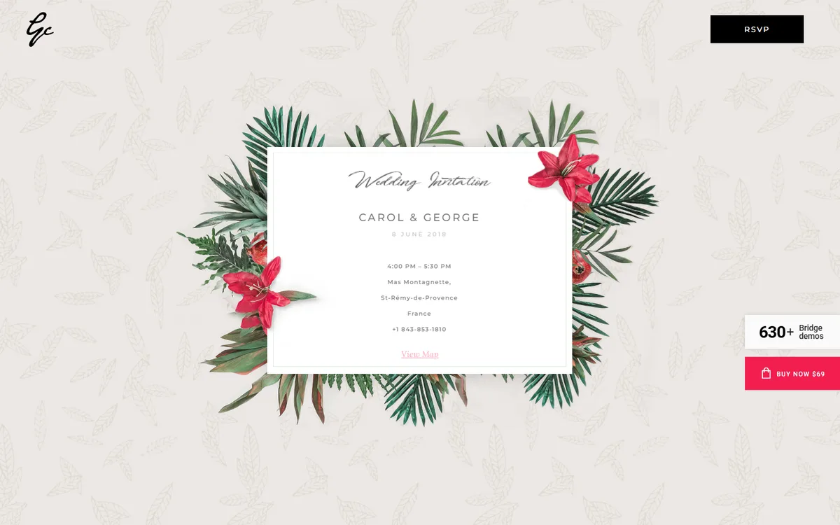 Düğün Invitation Card wpbakery web tasarım demosu