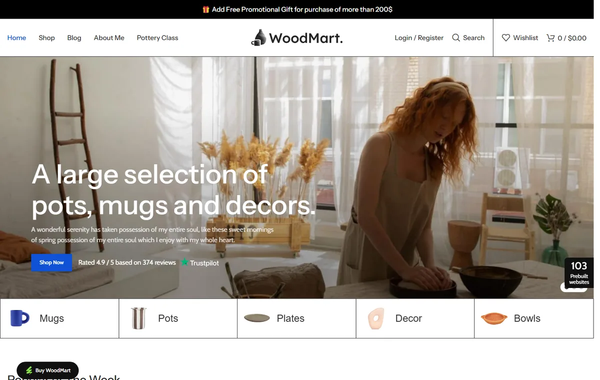 WoodMart-015 Seramik & El Yapımı Ürünler web tasarım demosu