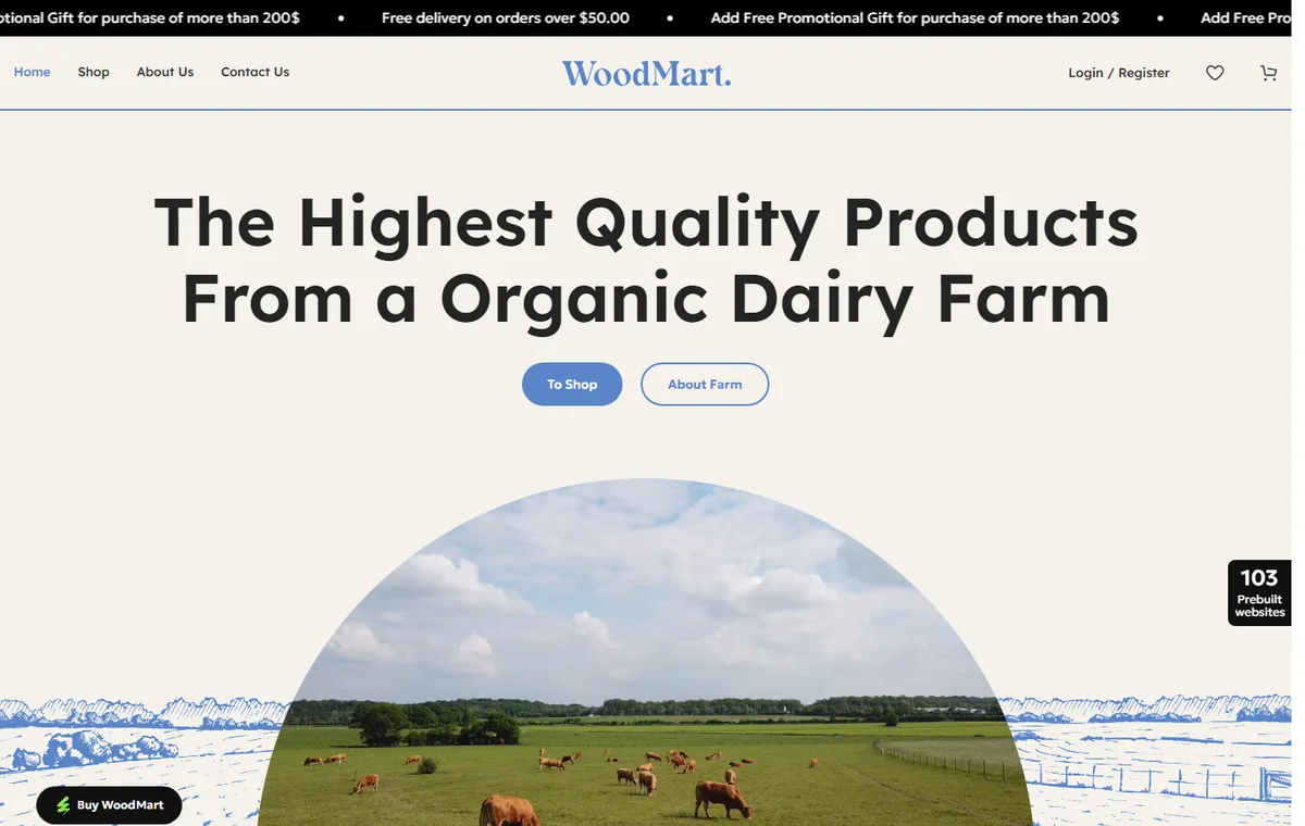 WoodMart-020 Organik Çiftlik Ürünleri web tasarım demosu