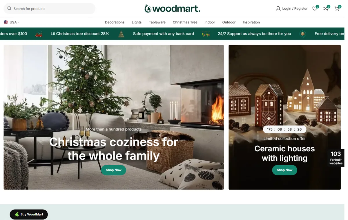 WoodMart-027 Yılbaşı Ürünleri Mağazası web tasarım demosu